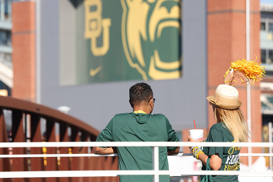 Baylor fans cheering in front of McLane Stadium